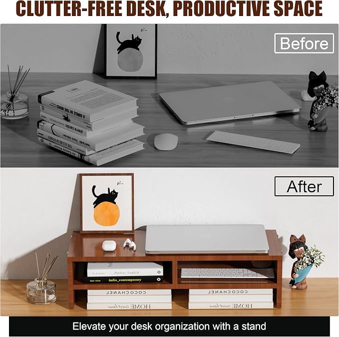 Monitor Stand Riser with Storage, 2 Tier Desk Organizer & Desktop Wood Shelf - Image 5