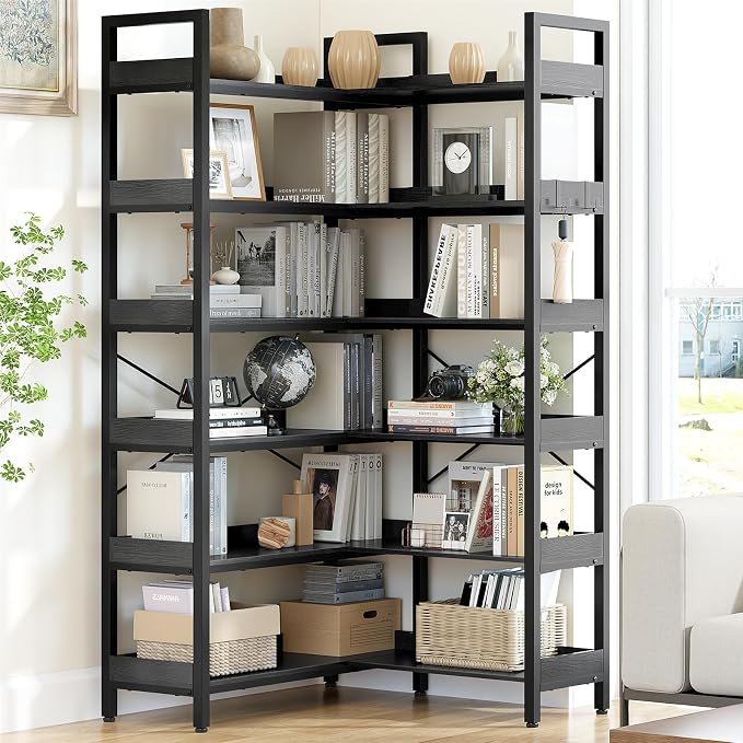 KOUSEI 6-Tier Corner Bookshelf, Reversible L-Shaped Bookcase - Image 2