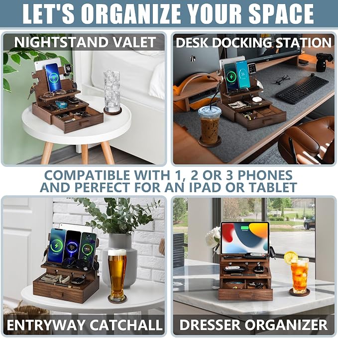 Wood Phone Docking Station for up to 3 Phones - Image 3