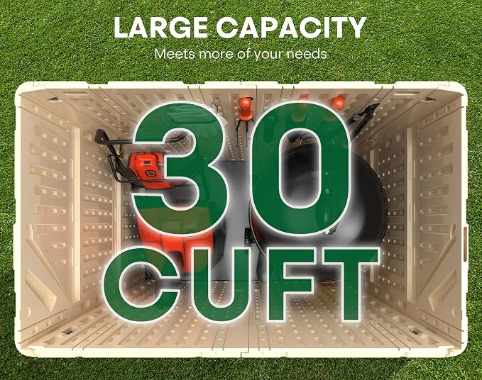 30 Cu.Ft Outdoor Storage Shed, Lawn Mower, Garden Tools, Waterproof Resin - Image 8