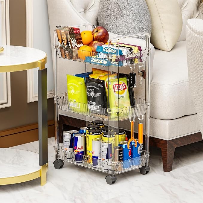 Clear 3 Tier Rolling Utility Cart - Image 5