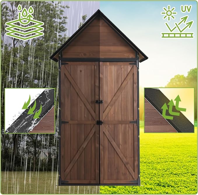 Outdoor Storage Shed with Metal Frame, Garden Storage with Adjustable Shelfs - Image 4
