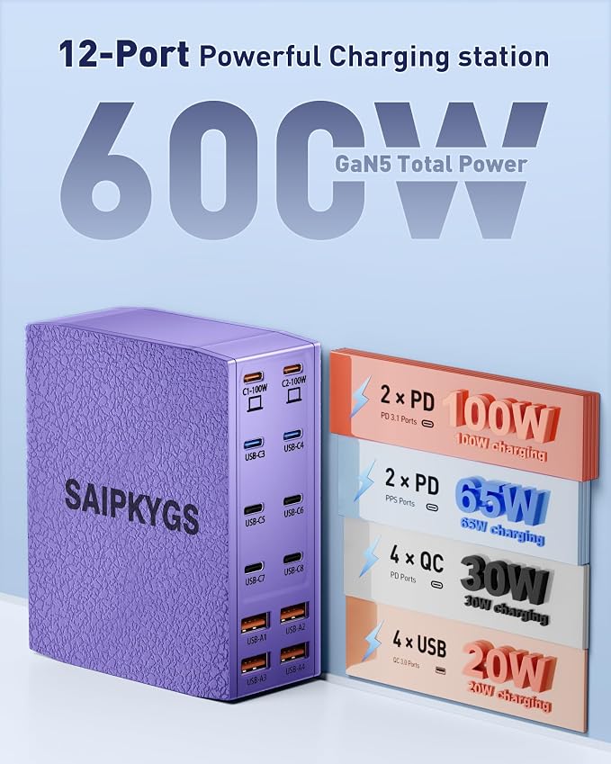 USB Charging Station, 12-Port USB C Charger Block - Image 2