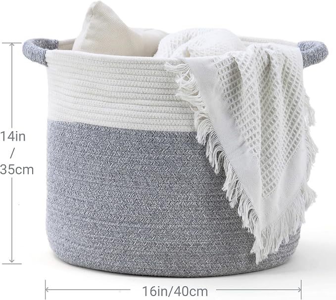 Blanket Basket - Woven Round Rope Storage Basket - Image 3