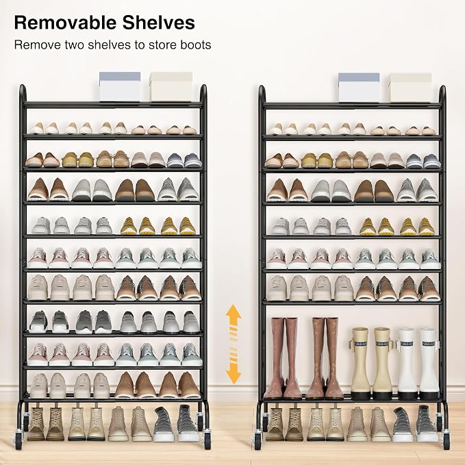 STO STO Expandable Shoe Rack, 10-Tier Metal Tall Shoe Rack - Image 5
