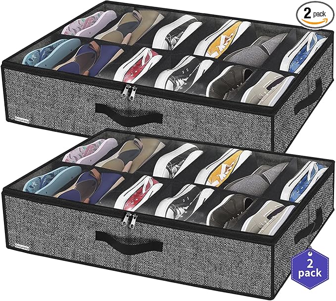 Onlyeasy Sturdy Under Bed Shoe Storage Organizer, Fit 12 to 24 Pairs, Underbed by Onlyeasy