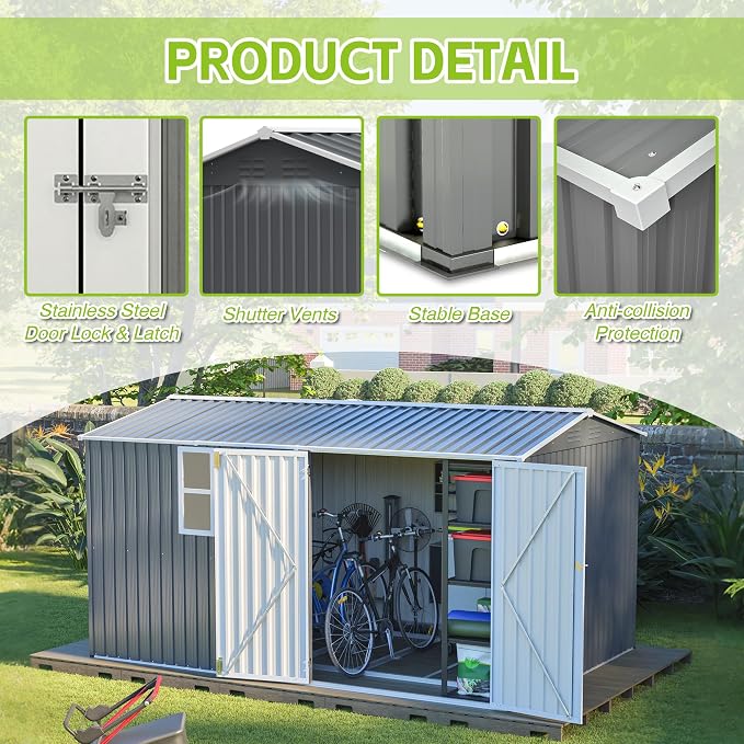 8x12 FT Outdoor Metal Storage Shed - Image 7