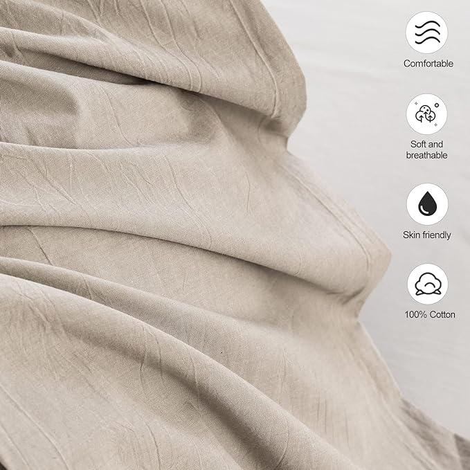 MooMee Bedding Pillowcases Pack of 2 100% Washed Cotton Linen Like Textured - Image 6