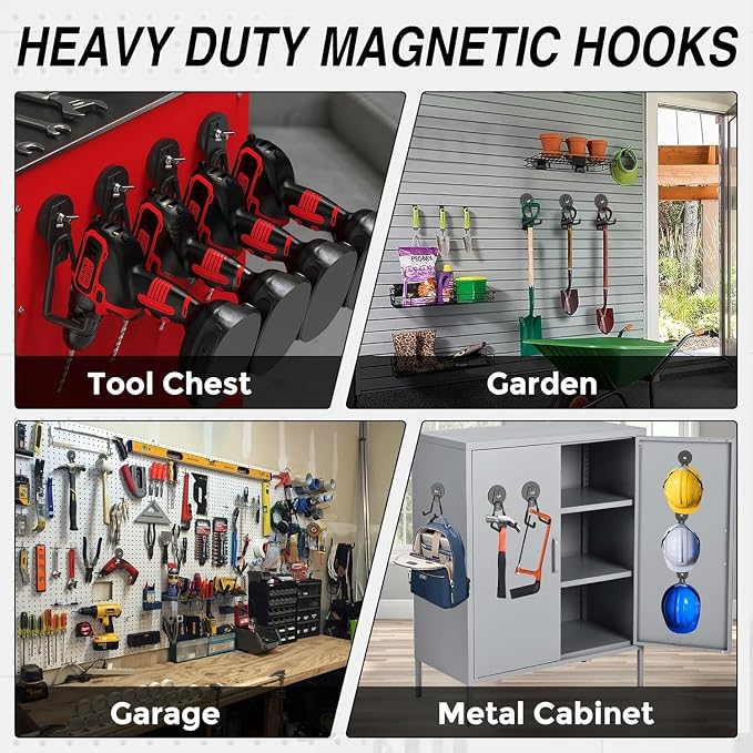8 Pack Heavy Duty Storage Magnetic Utility Hooks Large Garage Strong Extra - Image 6