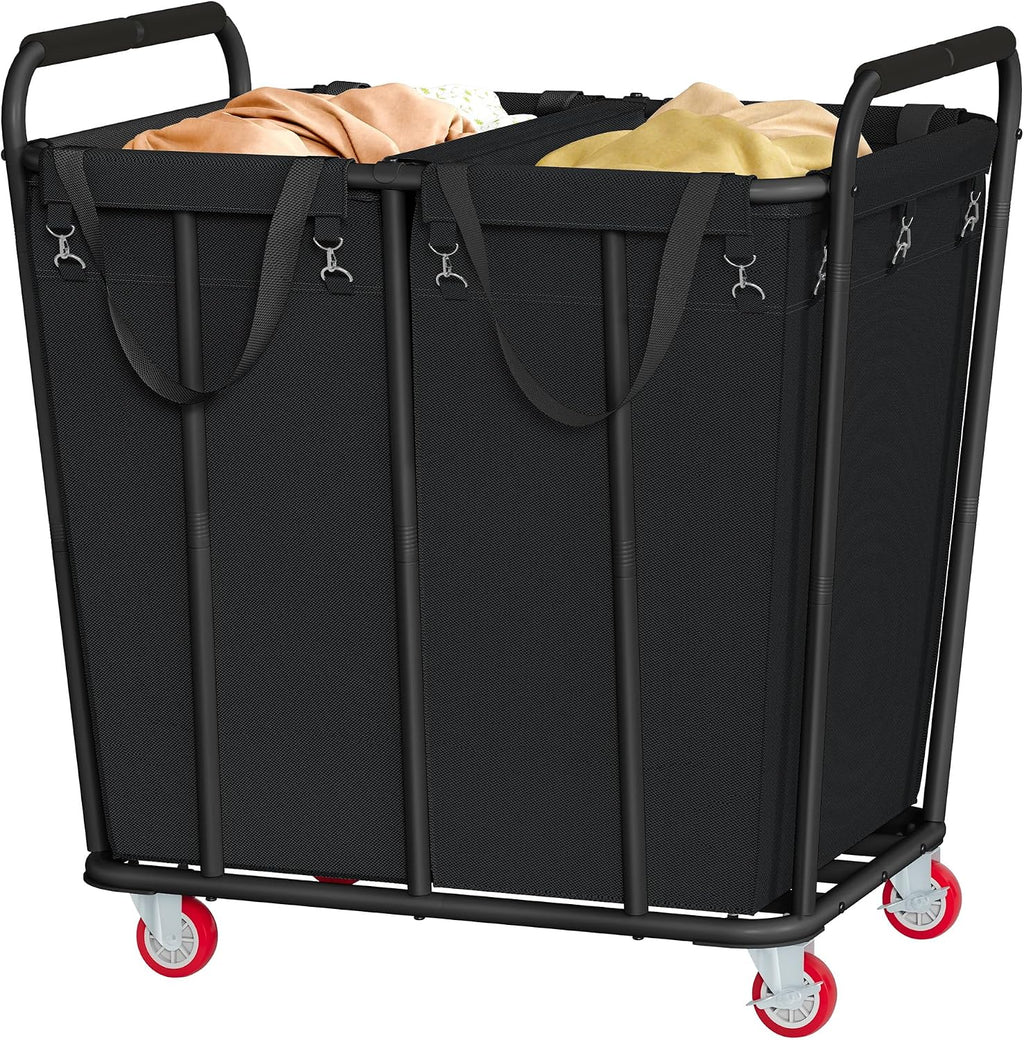 Hoctieon 2 Section Laundry Sorter Cart, 400L Rolling Hamper with