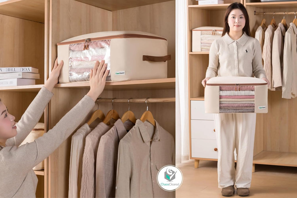 2 Pack Canvas Storage Bags Designer Organizer for Clothing - Clothes