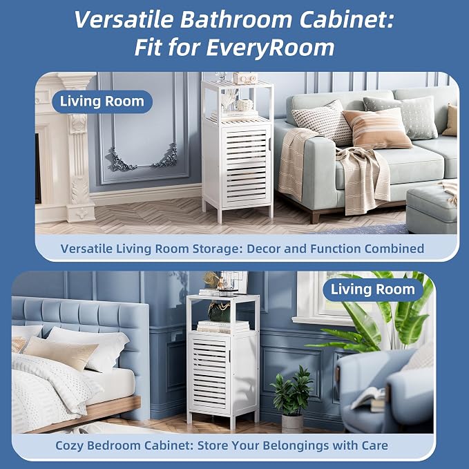 HITNET Bamboo Bathroom Storage Cabinet, 4 Tier Small White Floor Cabinet - Image 8