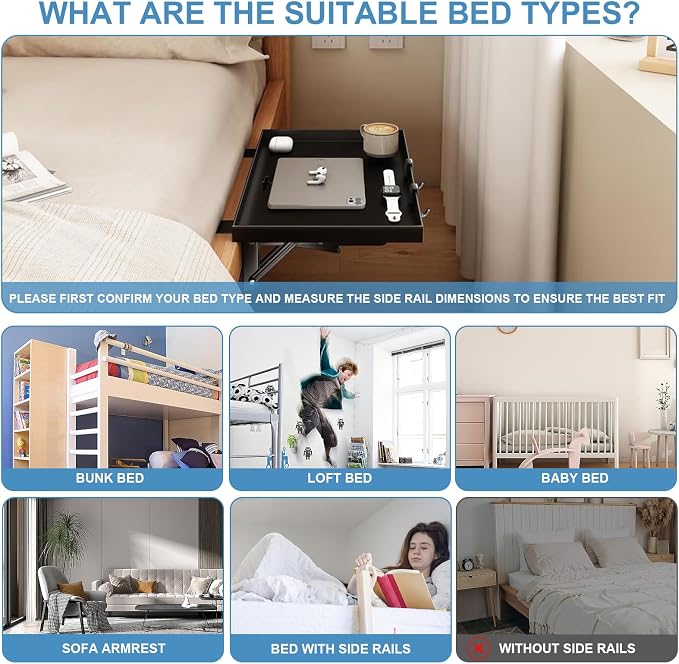 Foldable Bedside Shelf Metal, Clip-On Nightstand - Image 6