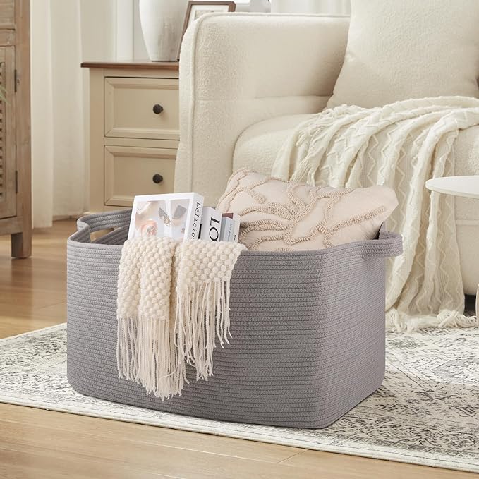 Extra Large Blanket Basket, Rectangle Nursery Blanket Storage - Image 3