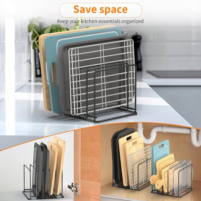 Cutting Board Organizer, Kitchen Cabinet Organizer, Divided Rack - Image 6