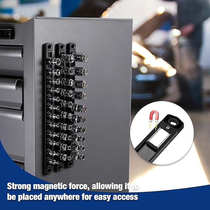 WORKPRO Magnetic Socket Organizer, 1/4-Inch Drive Aluminum Alloy Socket Rail - Image 3