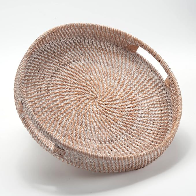 Round Rattan Serving Tray Decorative Woven Ottoman Trays by DECRAFTS