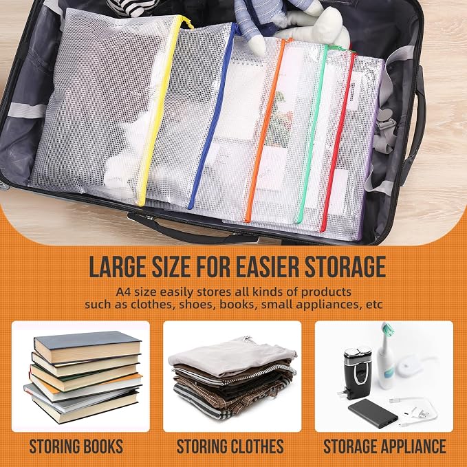 24pcs Mesh Zipper Pouch Bags, 12 Colors Extra Large 12PCS A3 and 12pcs A4 - Image 4