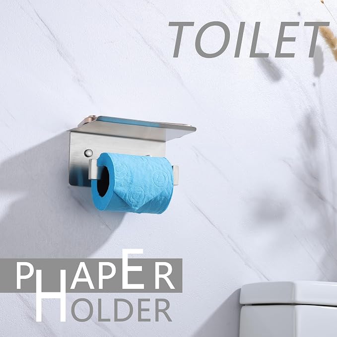 LANC Toilet Paper Holder with Shelf Brushed Nickel Toilet Tissue Roll Holder - Image 3