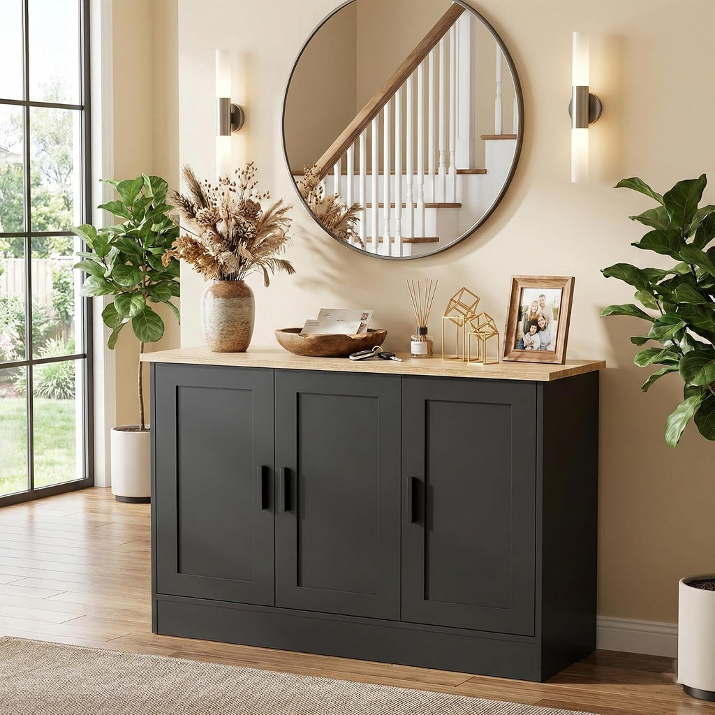 Anystyle 43" Black Buffet Cabinet with Black Handles, Small Kitchen