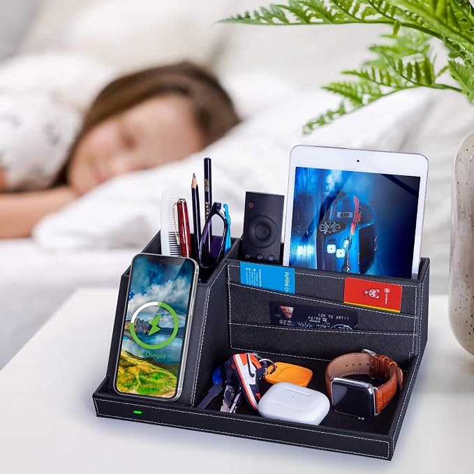 Valet Tray, Built in Wireless Charging Pad, Nightstand Organizer, Dresser - Image 2