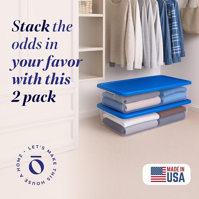 HOMZ 2-Pack Snaplock, Large Clear Plastic Storage Organizer Bins w/Lids - Image 2