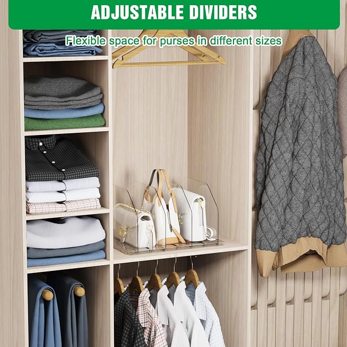 Bag & Purse Organizer for Closet, 2 Sets Adjustable Clear Handbag Storage Shelf - Image 7
