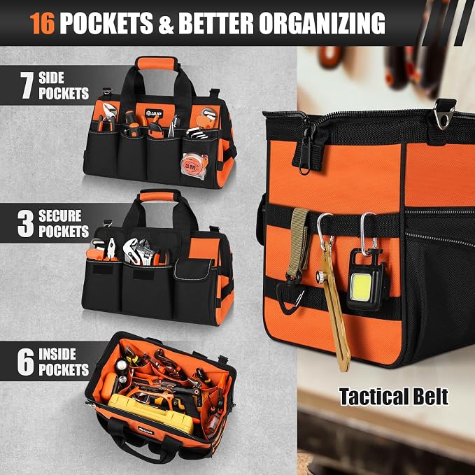 Heavy Duty Tool Bag 15-Inch, 16-Pocket Portable Soft Tool Box Organizer Storage - Image 3