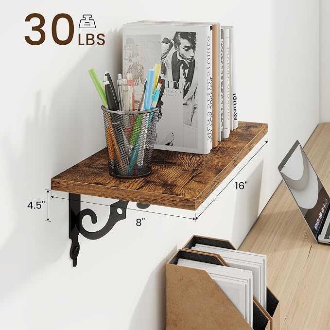 RICHFOCUS Floating Shelves for Wall Decor, 8 Inch Deep Floating Shelves Set of 2 - Image 3