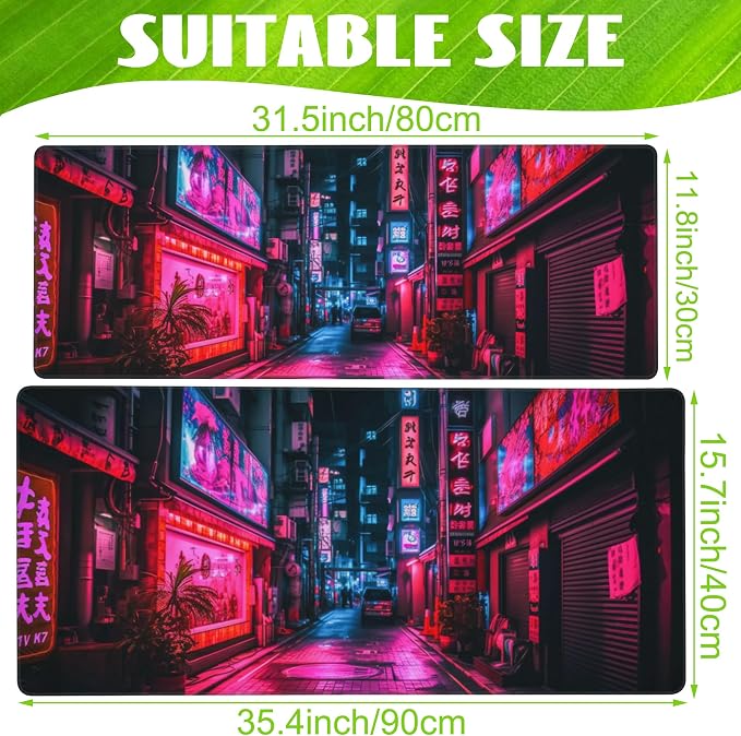 Desk Mat, Japanese Anime Neon Street Desk Pad, Anime City Large Gaming Mouse Pad - Image 2
