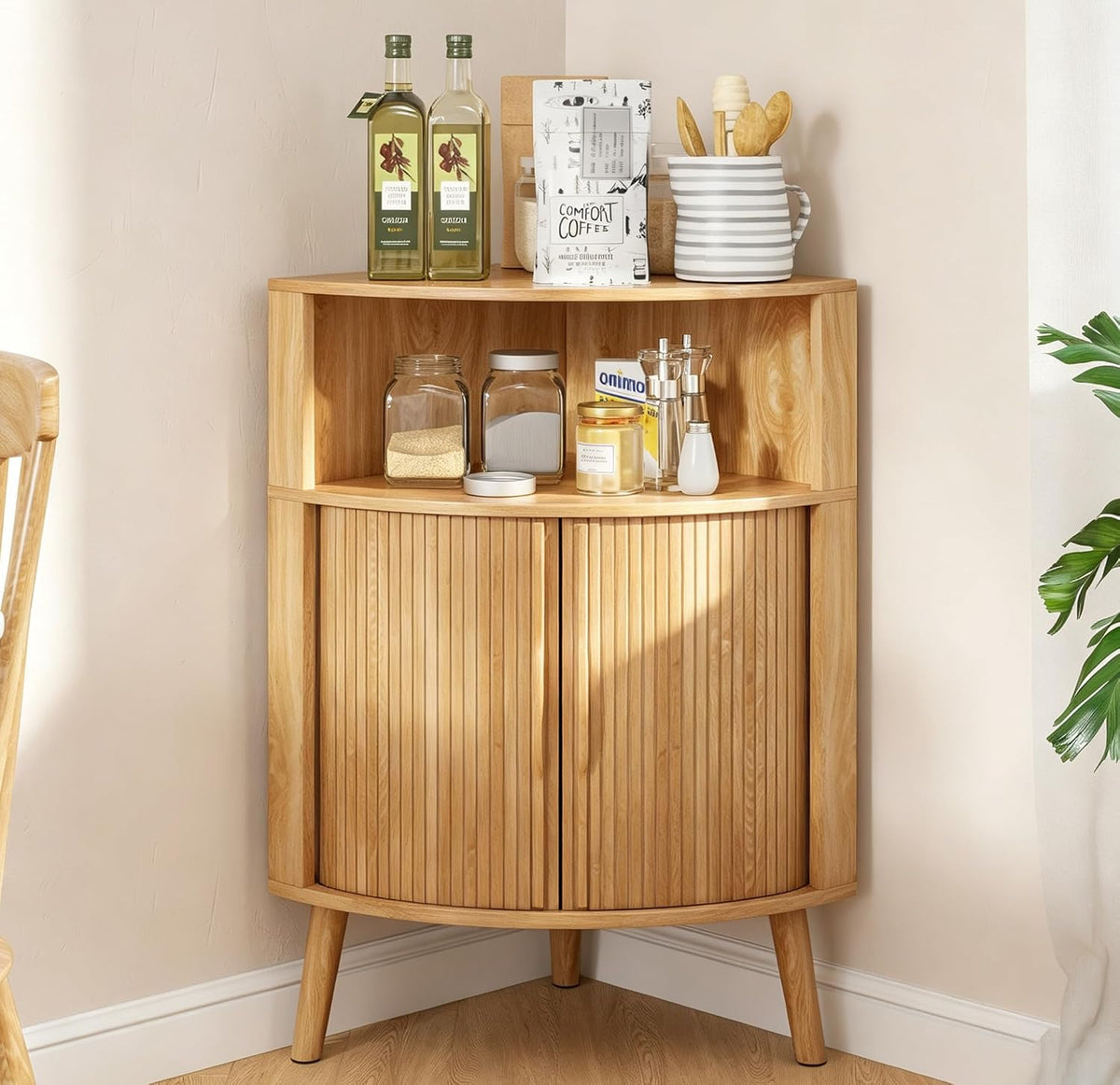 31.5" Small Bathroom Corner Storage Cabinet, Oak