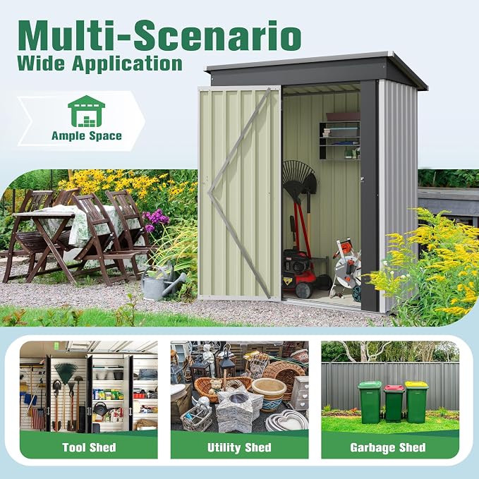 Flamaker 5x3 FT Storage Shed Waterproof Metal Garden Shed - Image 6