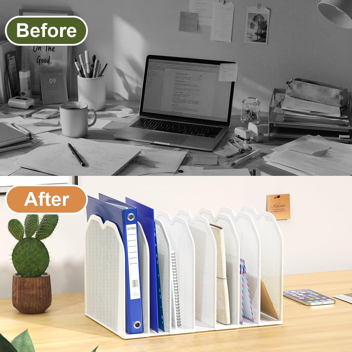 FANXIYQ 7-Section Adjustable Mesh File Organizer for Desk, Letter/A4