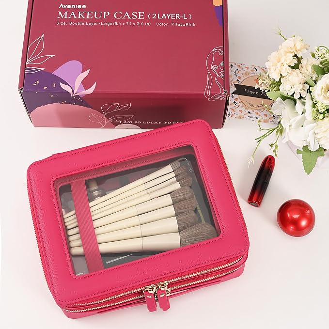 Aveniee XL Clear Makeup Organizer, Double Layer Travel Cosmetic Case - Image 3