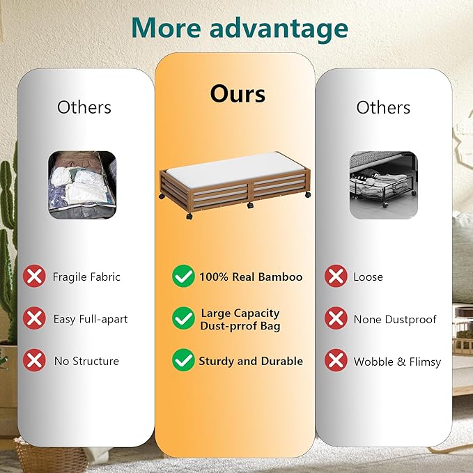 Wisuce Bamboo Under Bed Storage Containers- Underbed Organizer - Image 4