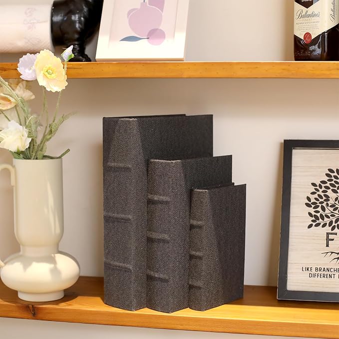Modern Linen and Wood Decorative Faux Book Boxes Set of 3-13" - Image 5