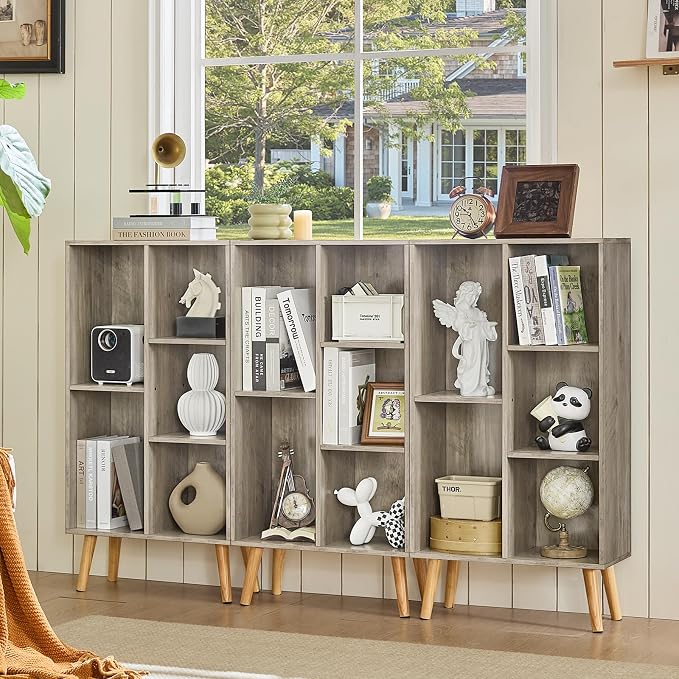 5 Cube Small Bookshelf, 3 Tier Mid-Century Modern Bookcase - Image 5
