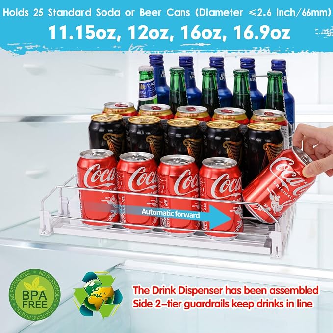 Drink Dispenser for Refrigerator, Self-Pushing Soda Can Organizer for Fridge - Image 2