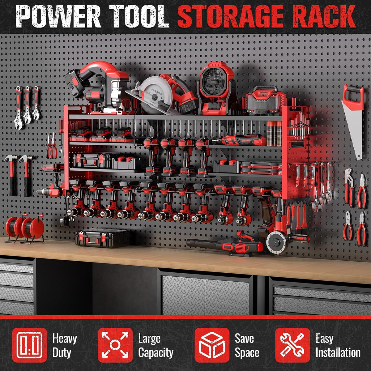 49.8" Power Tool Organizer Wall Mount,Holds 18 Cordless Drills