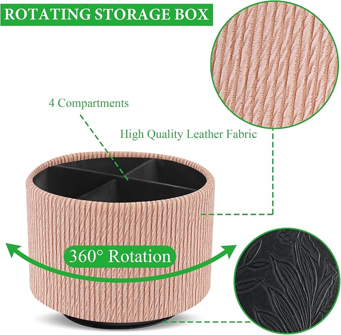 Round Leather Art Supply Organizer, Remote Control Holder, 360 Degree Spinning - Image 3