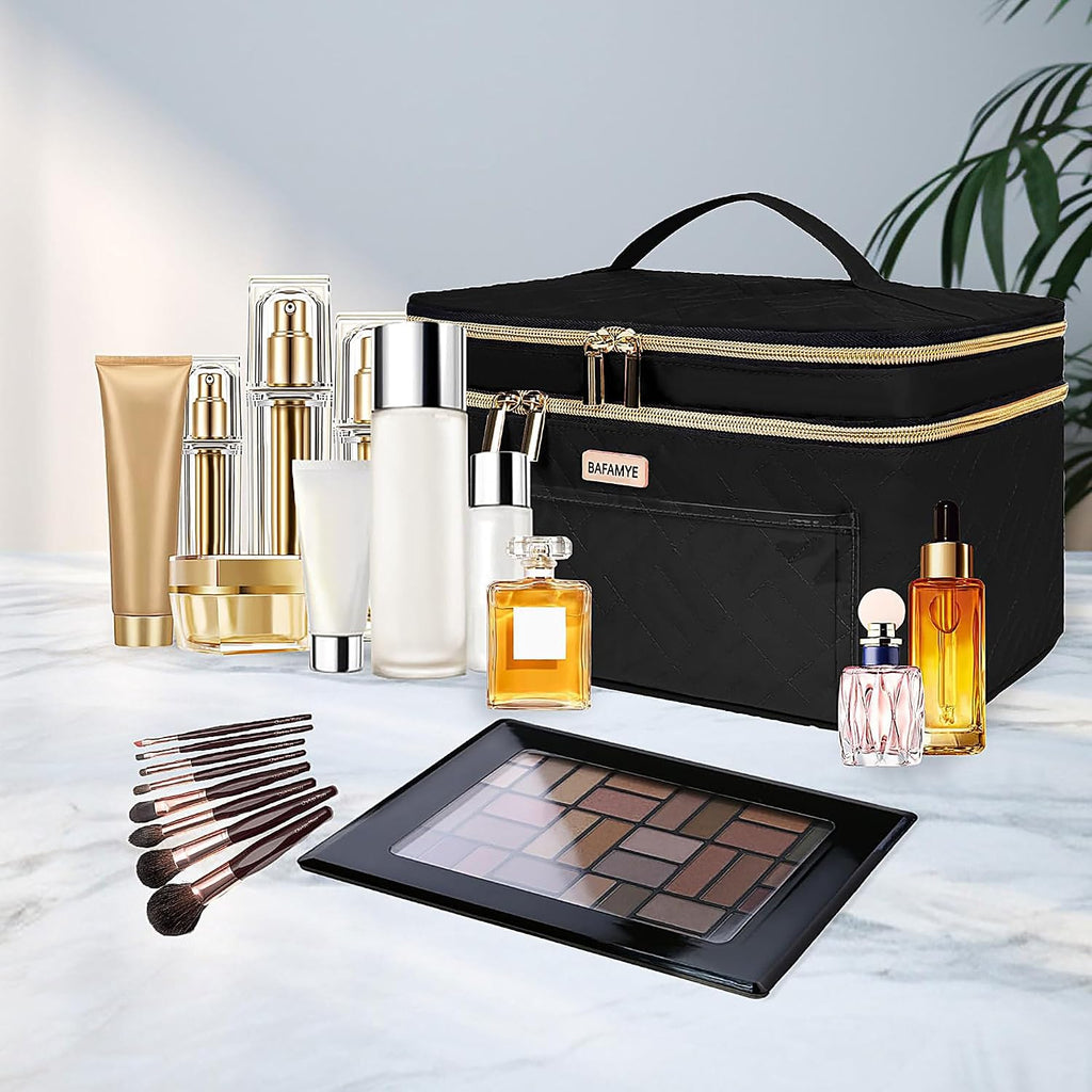 8.8L Double Layer Travel Makeup Bag Women, Large Cosmetic Case