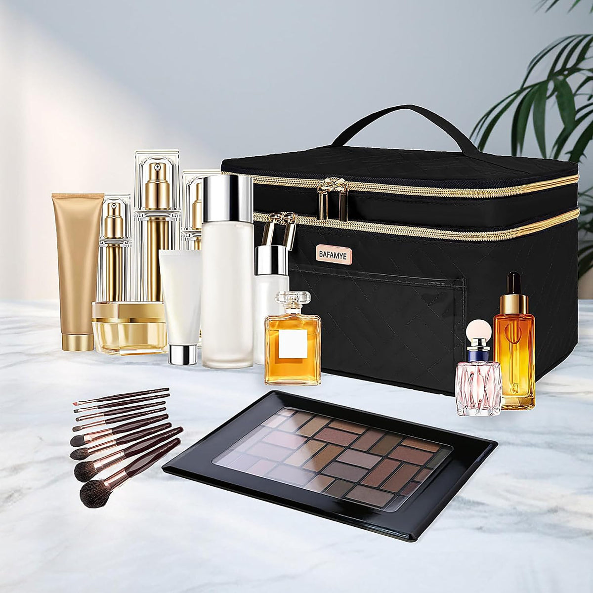 8.8L Double Layer Travel Makeup Bag Women, Large Cosmetic Case