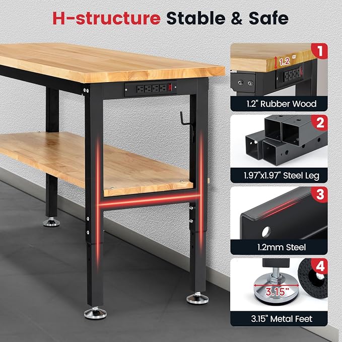 Work Table for Garage 60 x 22 Inch Adjustable Height Workbench Heavy Duty - Image 5