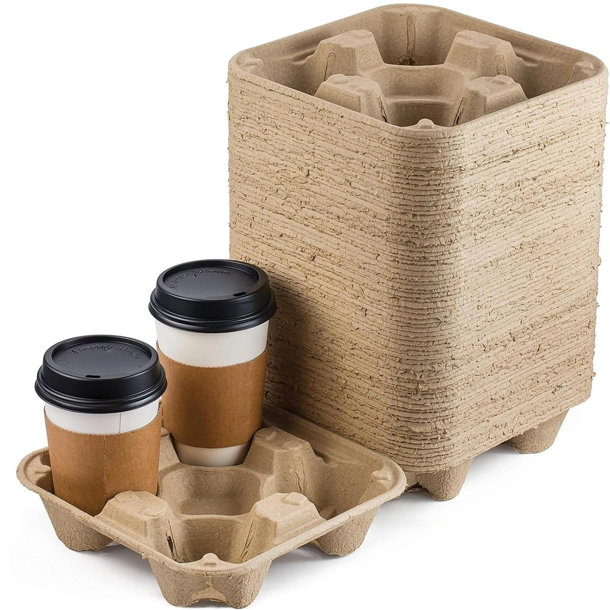 FMP Brands 4 Cup Disposable Drink Carrier Trays, 45 Pack Compostable