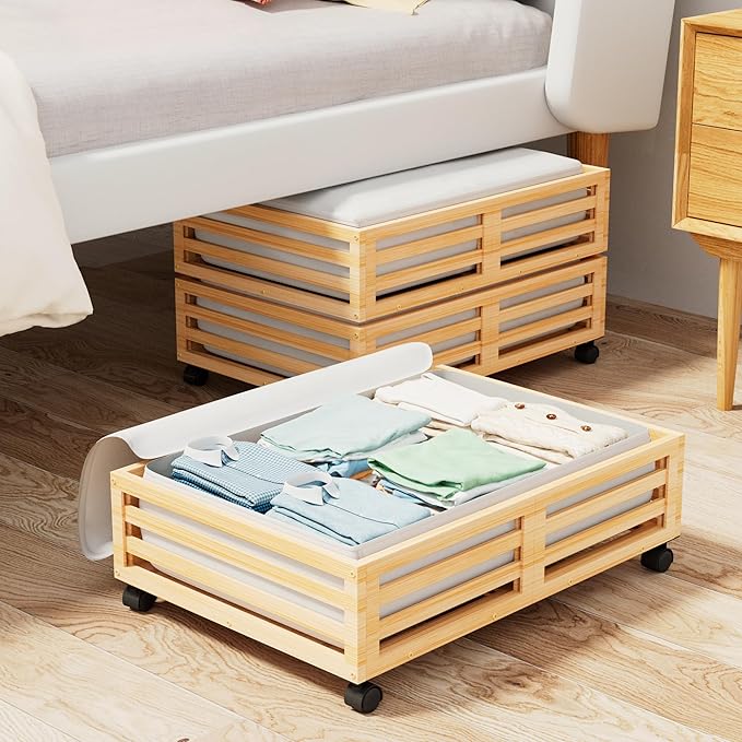 Wisuce Bamboo Under Bed Storage Containers- Underbed Organizer - Image 8