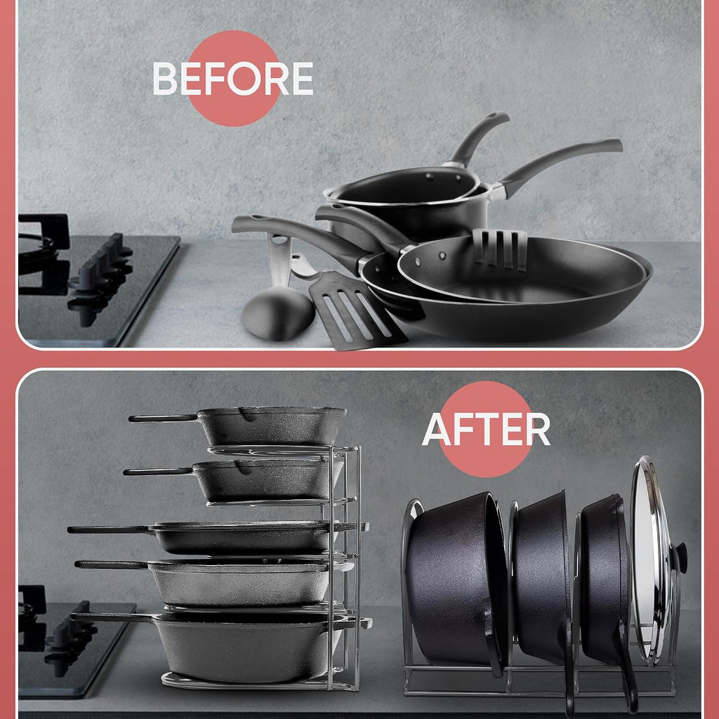 Heavy-Duty Pots and Pans Organizer | 5-Tier Cookware & Lid Storage