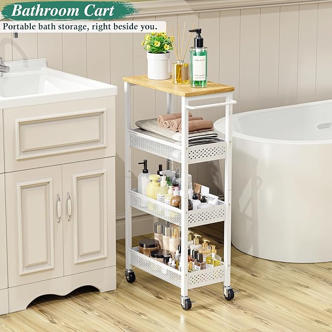 Utility Slim Storage Cart, 4-Tier Narrow Bathroom Organizers and Storage Cart - Image 6