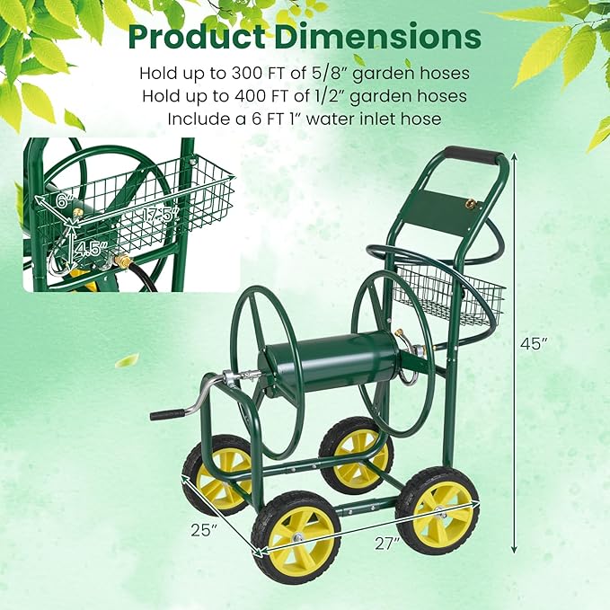 Goplus Garden Hose Reel Cart, 300 FT of 5/8" Large Capacity, Heavy-Duty Metal - Image 6