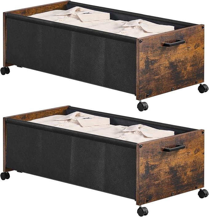 Under Bed Storage with Wheels, Wooden Under Bed Drawers On Wheels, Rolling by FOUCSSOMEI