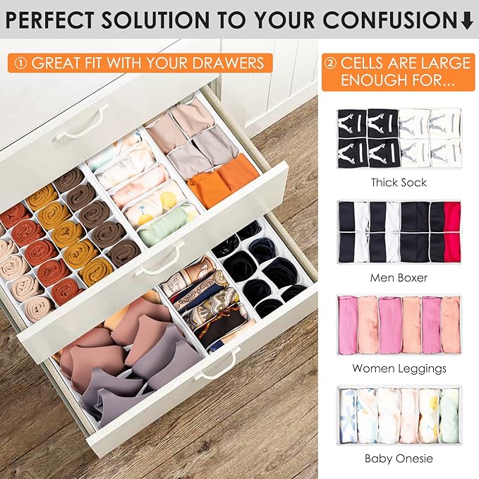 Criusia Drawer Organizer Clothes, 16 Pack Dresser Organizer Bins - Image 2